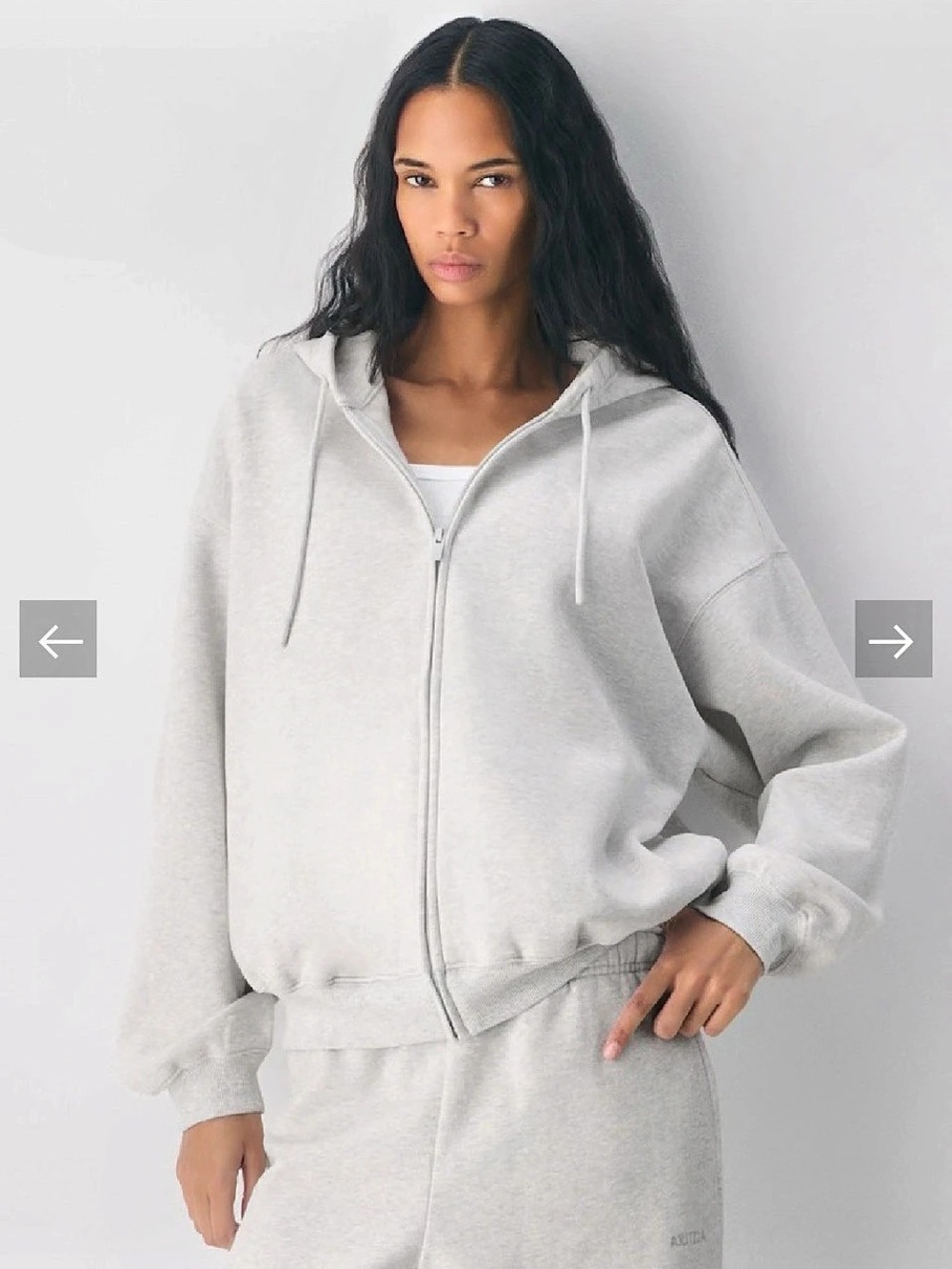Aritzia Cozy Sweatfleece Full Zip Hoodie in Heather Cloud White Size Small